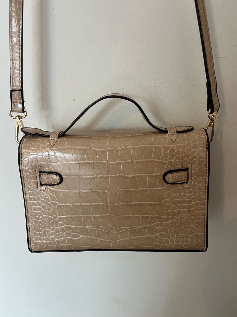 Taupe Croc Embossed Top Handle Crossbody Satchel Bag - Picture 9 of 14